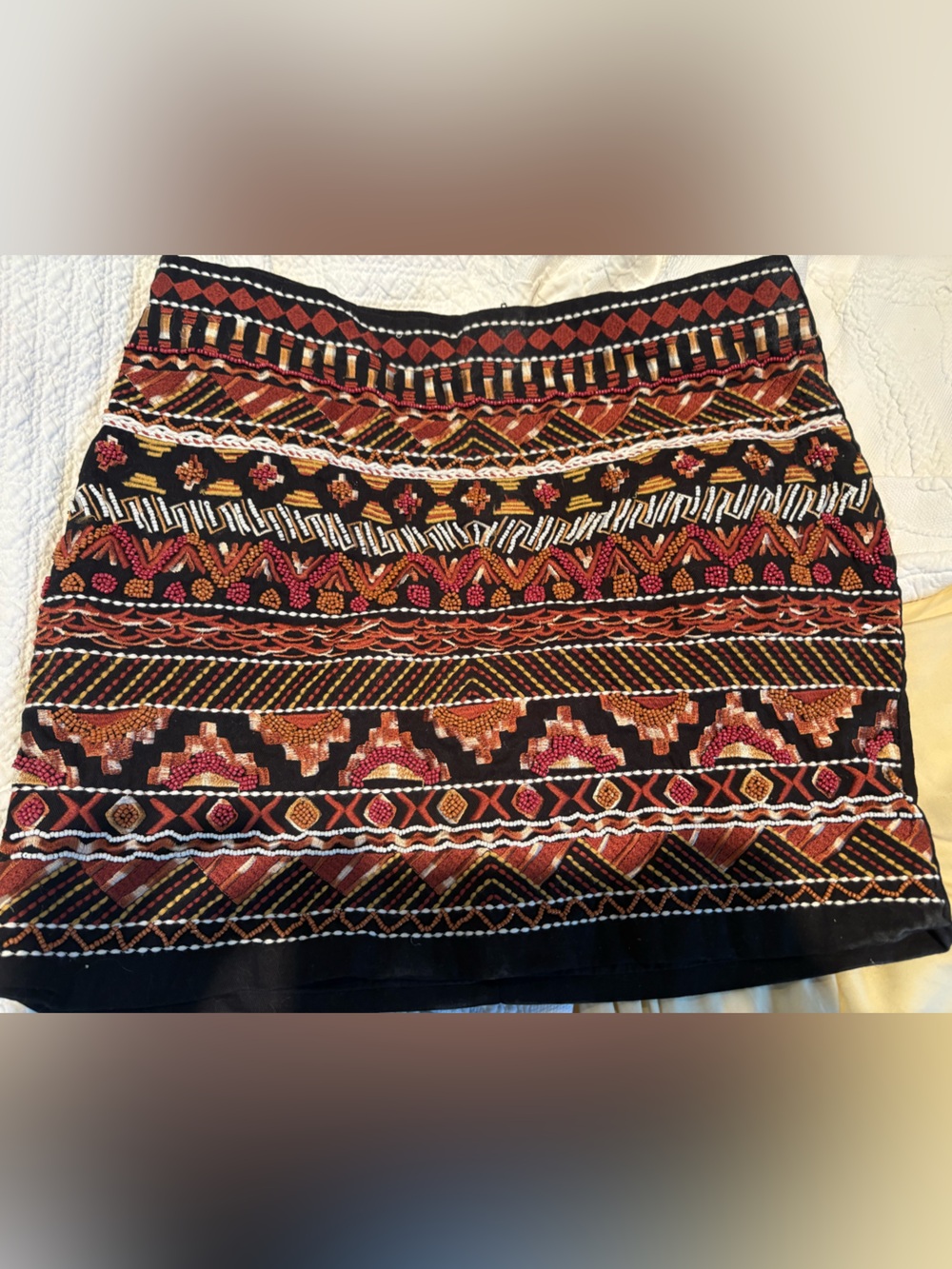 H & M Beaded Embroidered Black Multicolor Tribal Mini Skirt 8